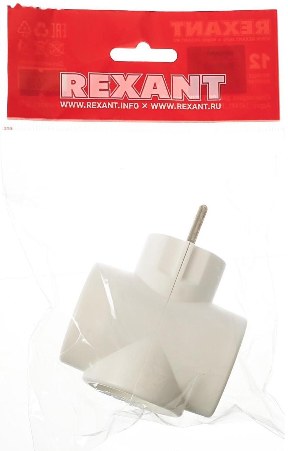 ЕвроТройник электрический REXANT, без з/к, 220 В, 6 A, белый