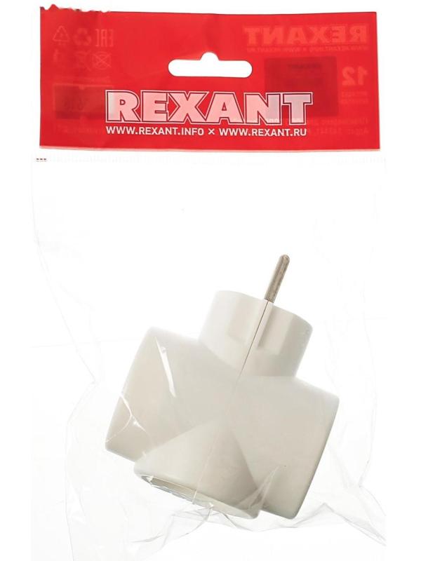 ЕвроТройник электрический REXANT, без з/к, 220 В, 6 A, белый