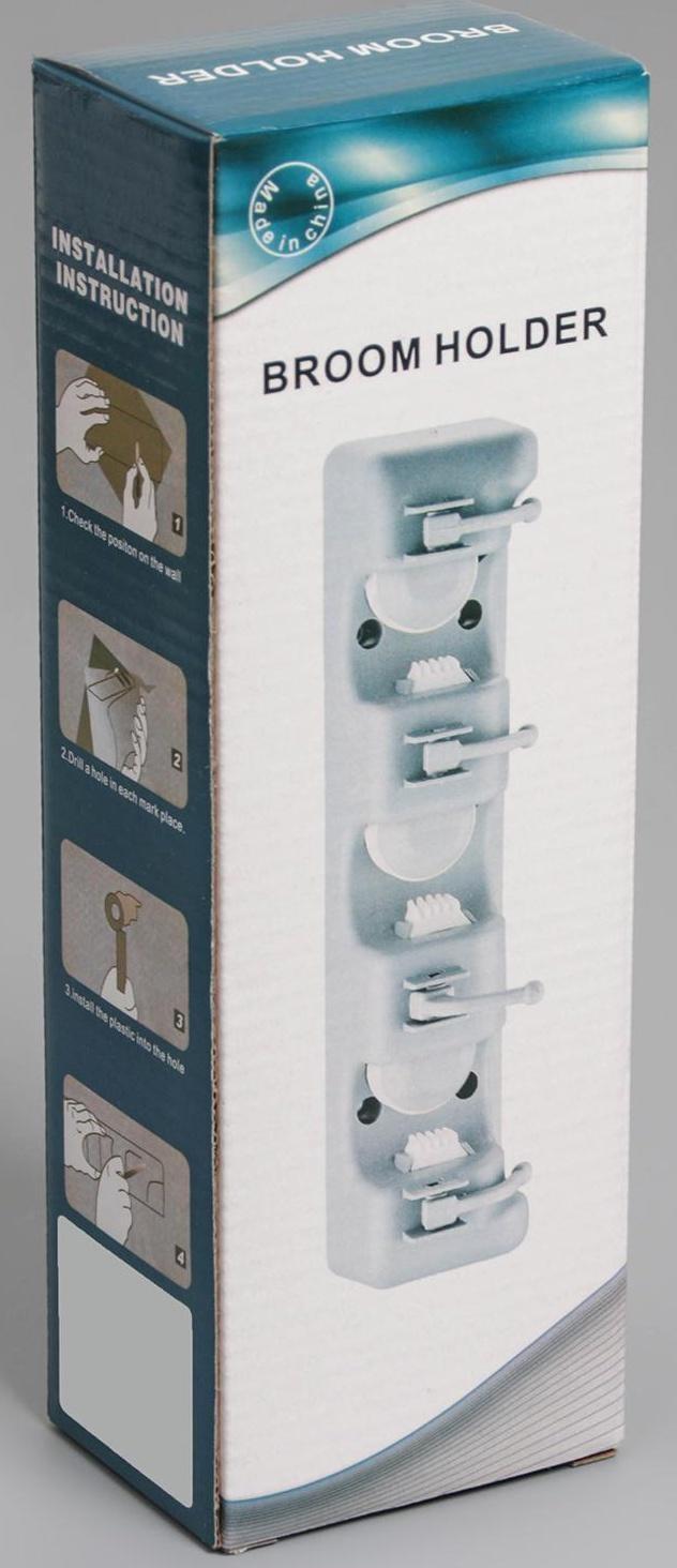 Держатель для уборочного инвентаря с крючками, 26×6×9 см, цвет МИКС