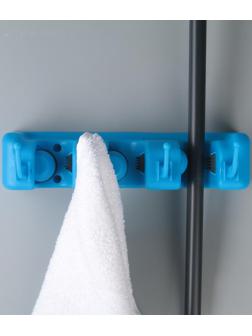 Держатель для уборочного инвентаря с крючками, 26×6×9 см, цвет МИКС