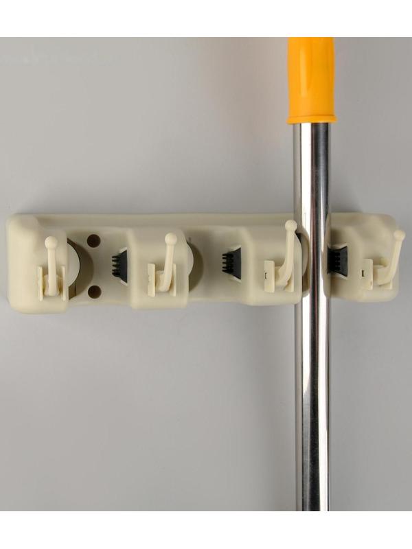 Держатель для уборочного инвентаря с крючками, 26×6×9 см, цвет МИКС