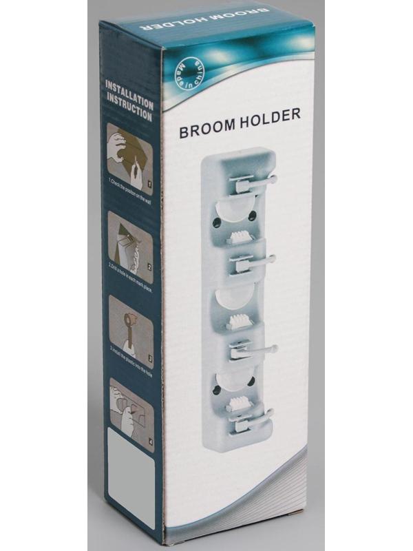 Держатель для уборочного инвентаря с крючками, 26×6×9 см, цвет МИКС