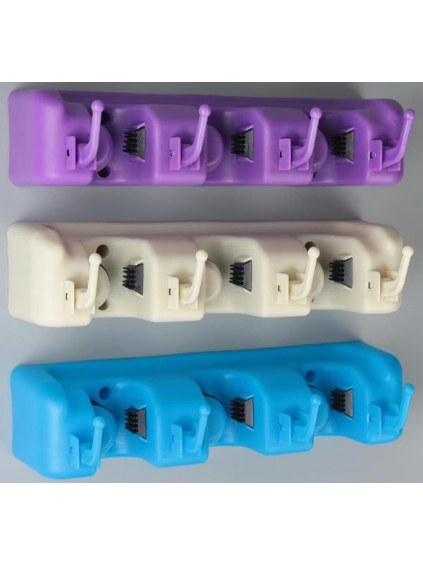 Держатель для уборочного инвентаря с крючками, 26×6×9 см, цвет МИКС