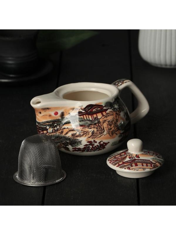 Чайник керамический заварочный «Пейзаж», 200 мл, 15×9,5×9 см, металлическое сито