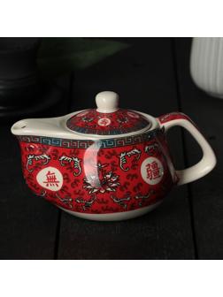 Чайник керамический заварочный «Лотос», 200 мл, с металлическим ситом, цвет красный