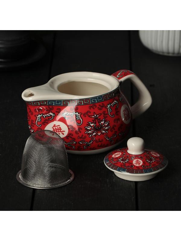 Чайник керамический заварочный «Лотос», 200 мл, с металлическим ситом, цвет красный
