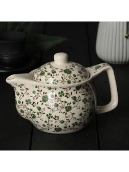 Чайник керамический заварочный «Виньетки», 350 мл, металлическое сито, цвет зелёный