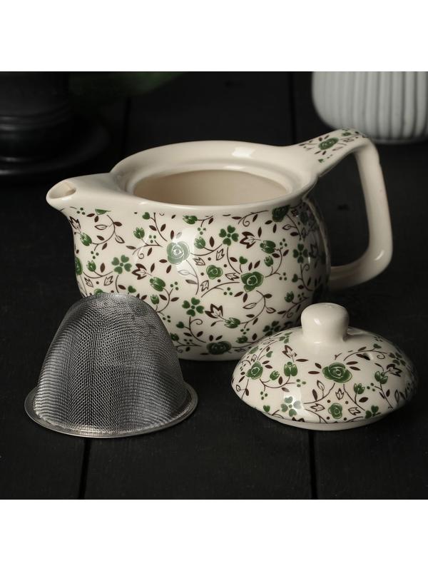 Чайник керамический заварочный «Виньетки», 350 мл, металлическое сито, цвет зелёный