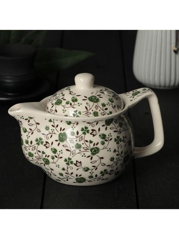 Чайник керамический заварочный «Виньетки», 350 мл, металлическое сито, цвет зелёный