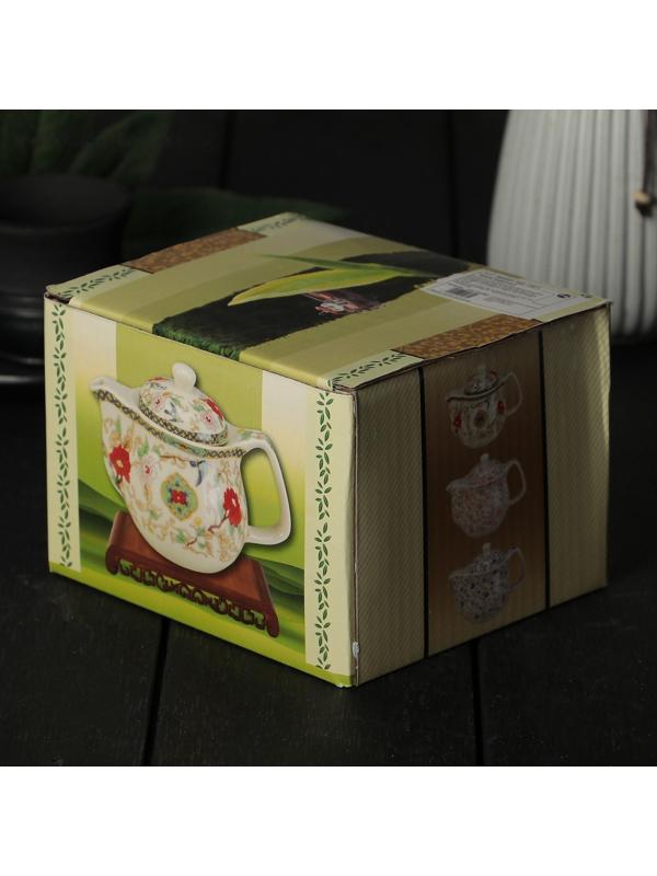 Чайник керамический заварочный «Виньетки», 350 мл, металлическое сито, цвет зелёный