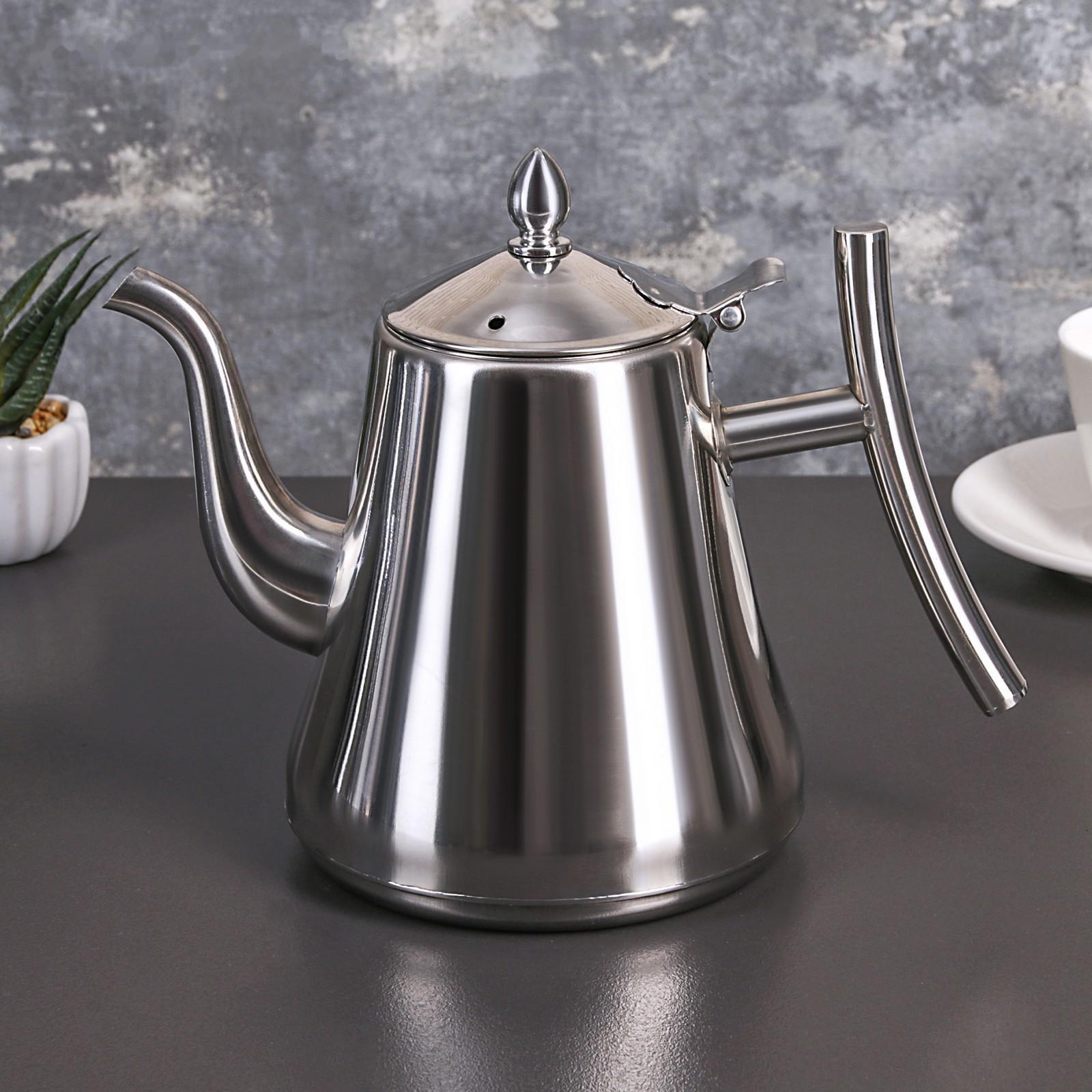 Чайник из нержавеющей стали «Жуан», 1,4 л, 23×13,5×19 см, металлическое сито, цвет хромированный