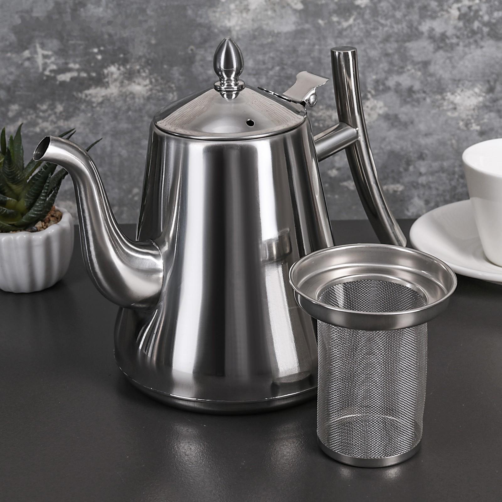 Чайник из нержавеющей стали «Жуан», 1,4 л, 23×13,5×19 см, металлическое сито, цвет хромированный
