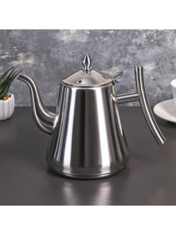 Чайник из нержавеющей стали «Жуан», 1,4 л, 23×13,5×19 см, металлическое сито, цвет хромированный