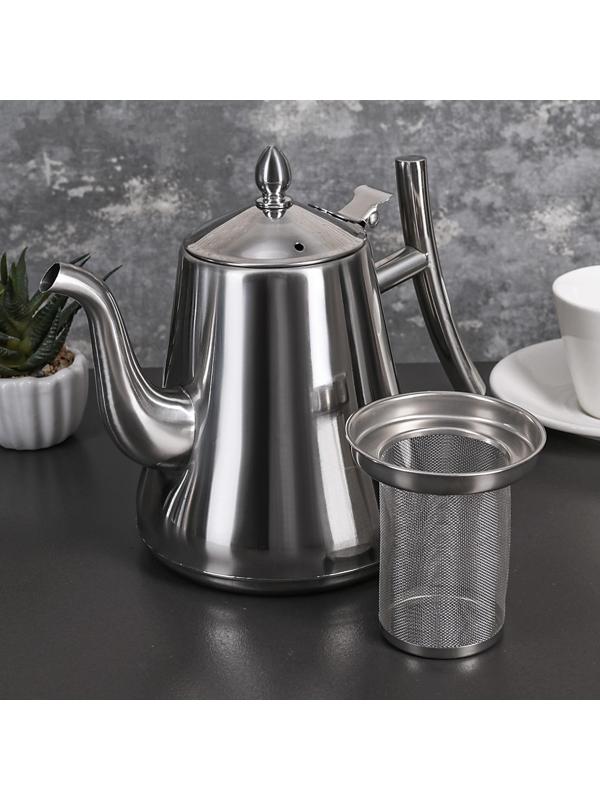 Чайник из нержавеющей стали «Жуан», 1,4 л, 23×13,5×19 см, металлическое сито, цвет хромированный