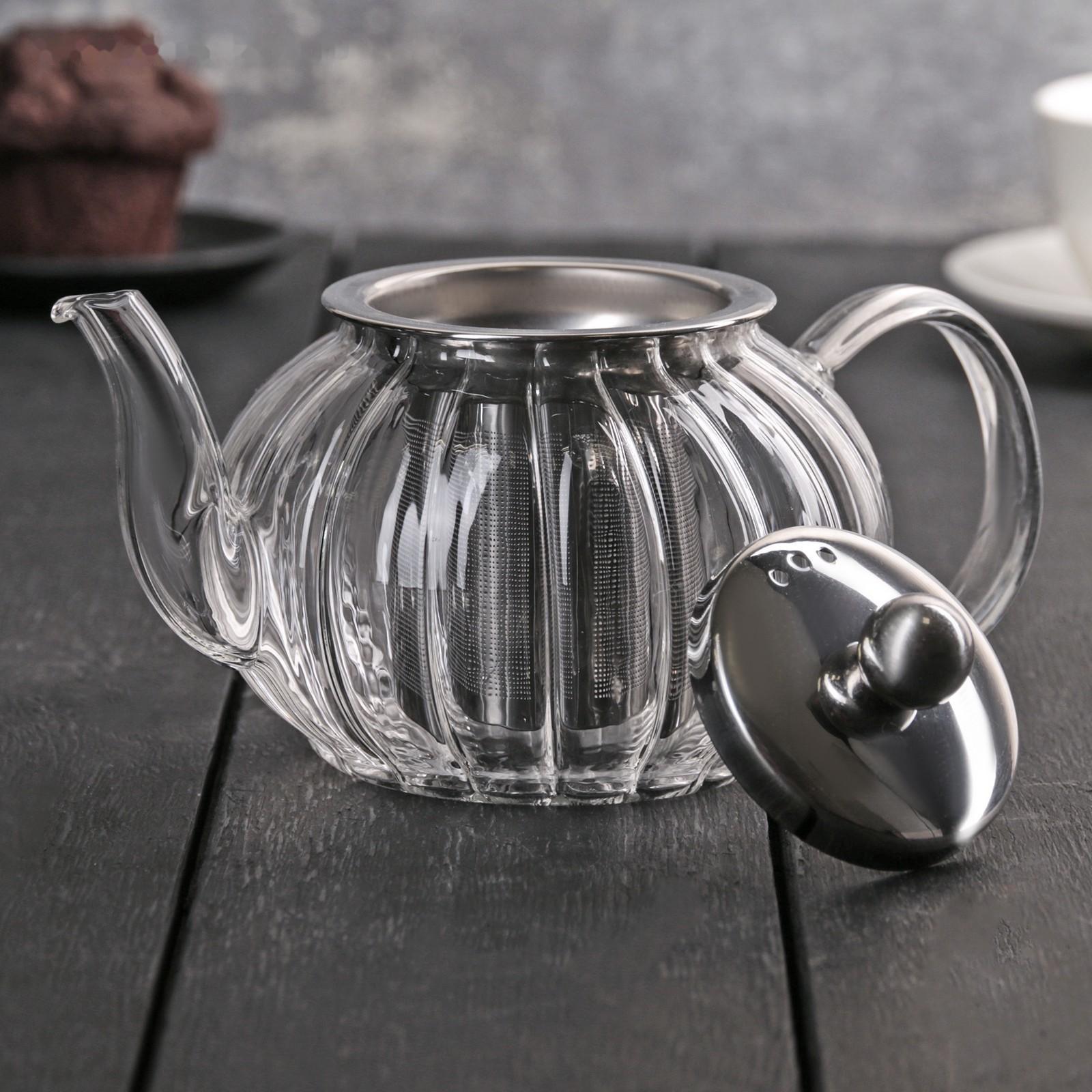 Чайник стеклянный заварочный «Диана», 600 мл, металлическое сито