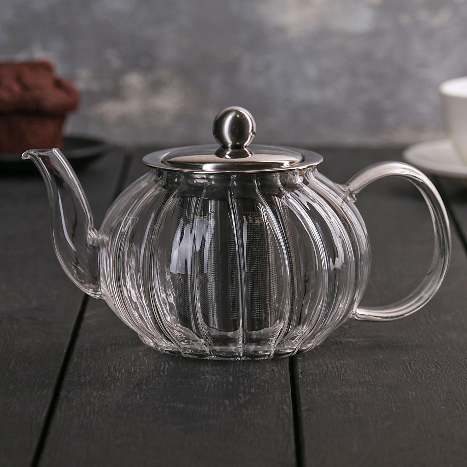 Чайник стеклянный заварочный «Диана», 600 мл, металлическое сито