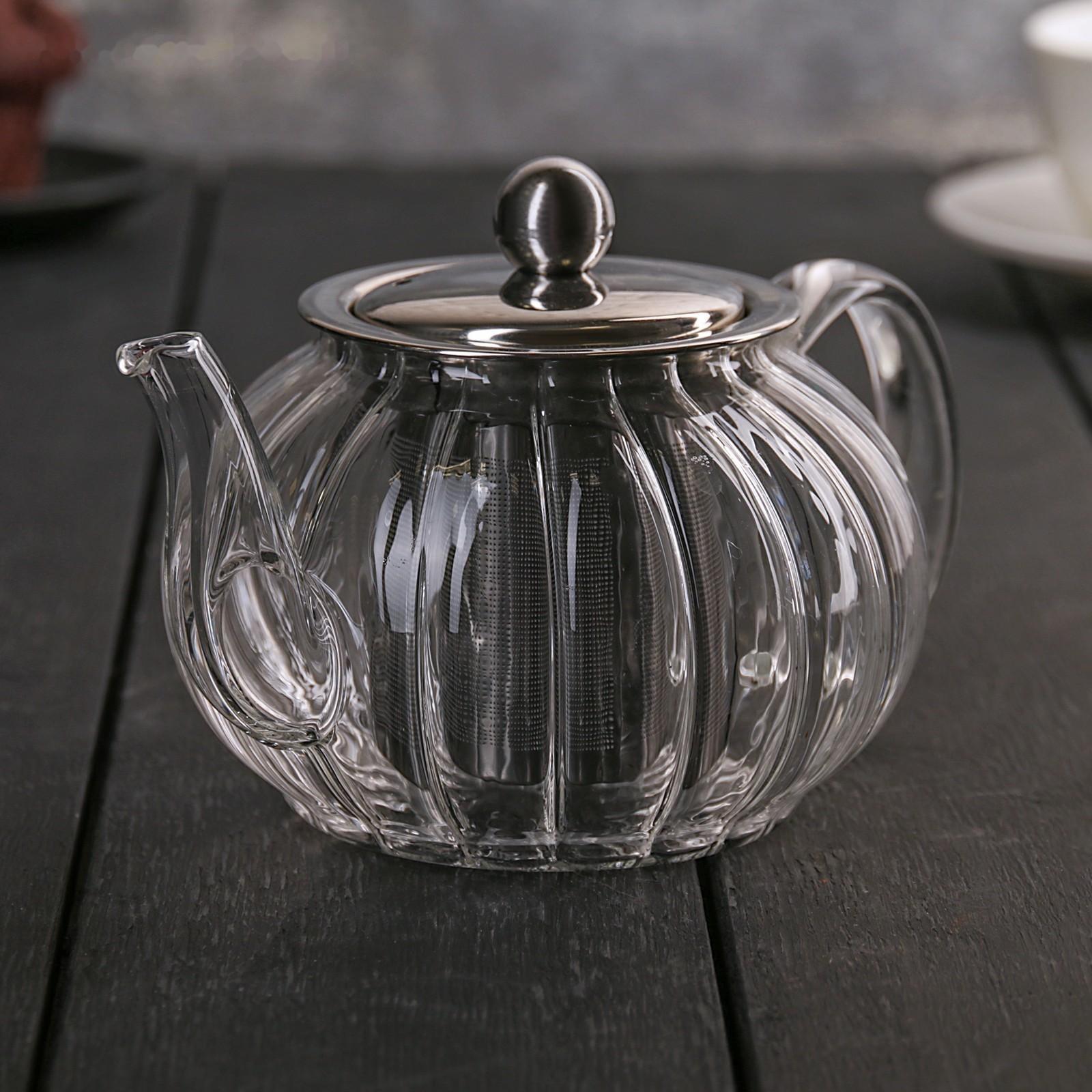 Чайник стеклянный заварочный «Диана», 600 мл, металлическое сито