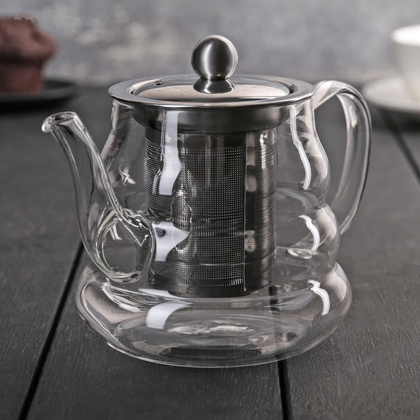 Чайник стеклянный заварочный «Бриз», 600 мл, с металлическим ситом