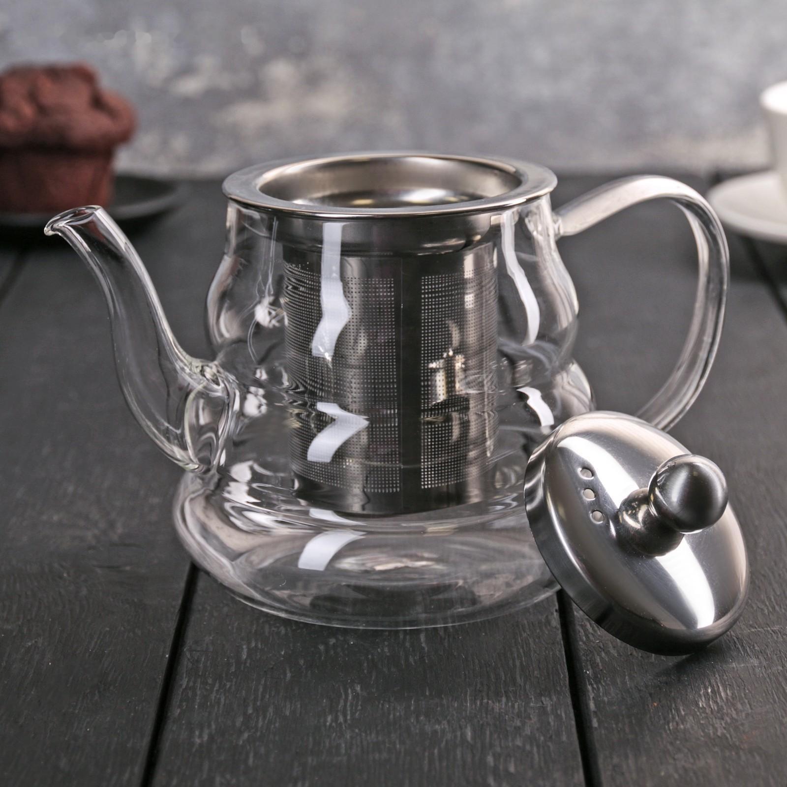 Чайник стеклянный заварочный «Бриз», 600 мл, с металлическим ситом