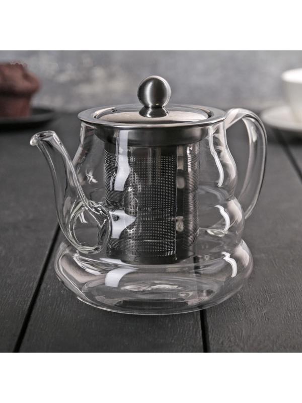 Чайник стеклянный заварочный «Бриз», 600 мл, с металлическим ситом