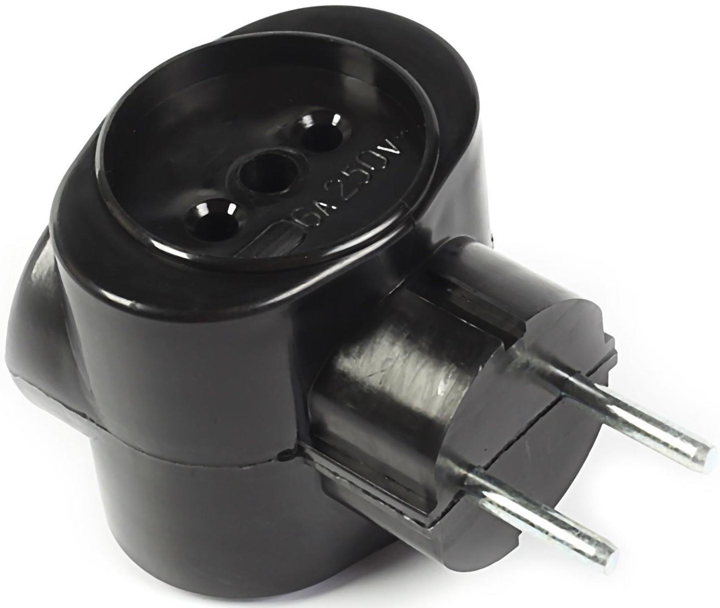 Тройник электрический REXANT, 6 А, без з/к, биметалл, черный