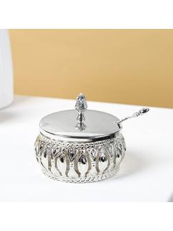 Сахарница «Ажур», 200 мл, 10×10 см, с ложкой, цвет металла серебряный