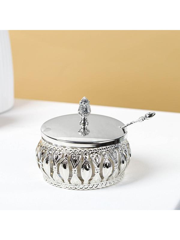 Сахарница «Ажур», 200 мл, 10×10 см, с ложкой, цвет металла серебряный