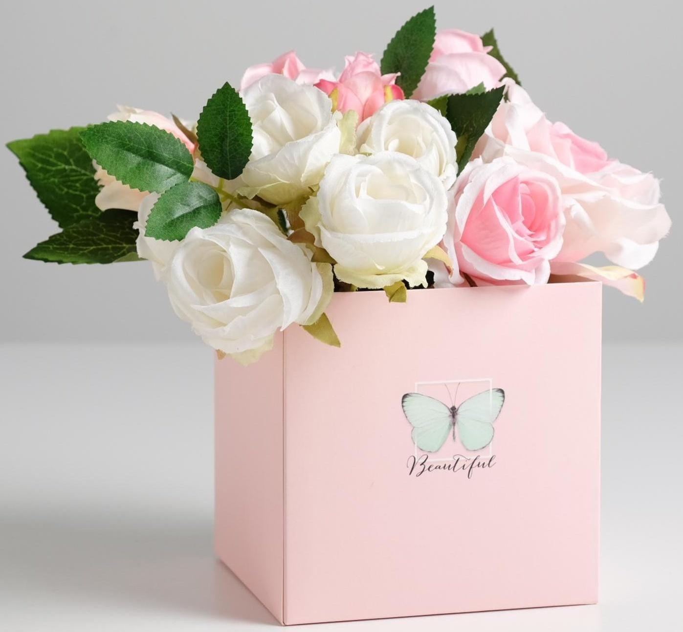 Коробка для цветов с PVC крышкой «Beautiful», 12 х 12 х 12 см