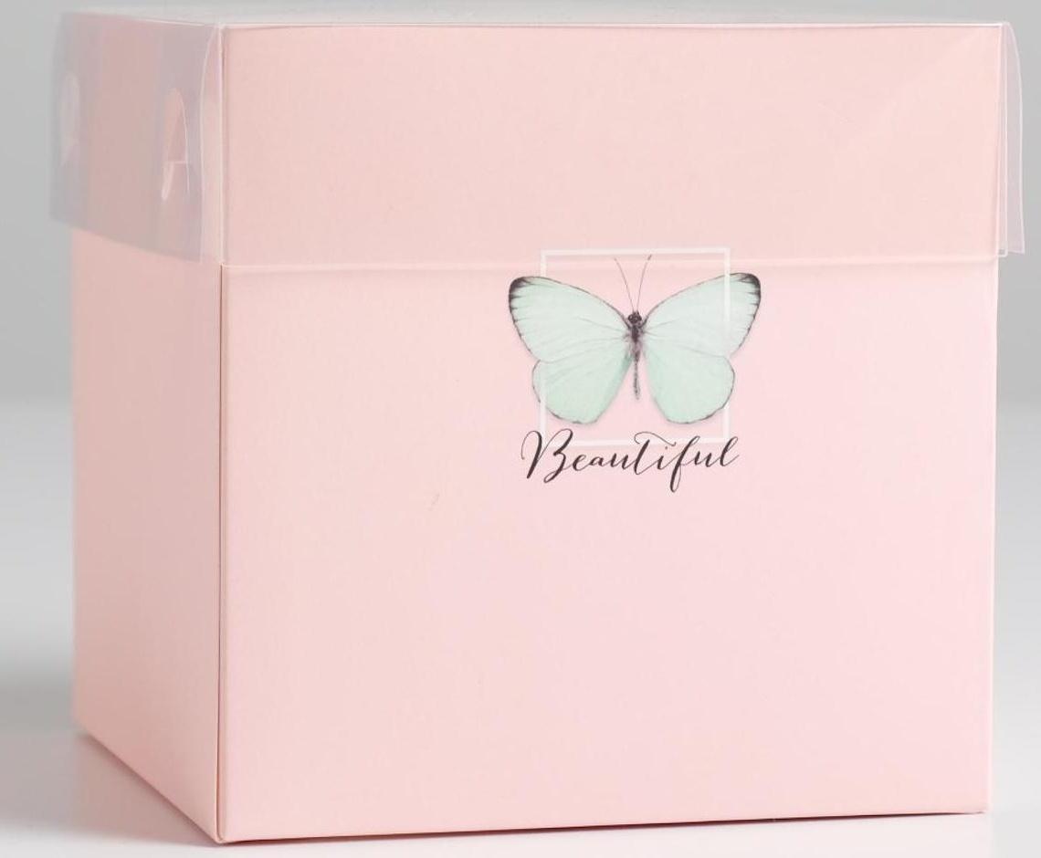 Коробка для цветов с PVC крышкой «Beautiful», 12 х 12 х 12 см