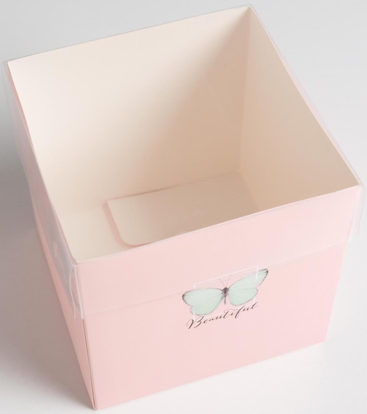 Коробка для цветов с PVC крышкой «Beautiful», 12 х 12 х 12 см