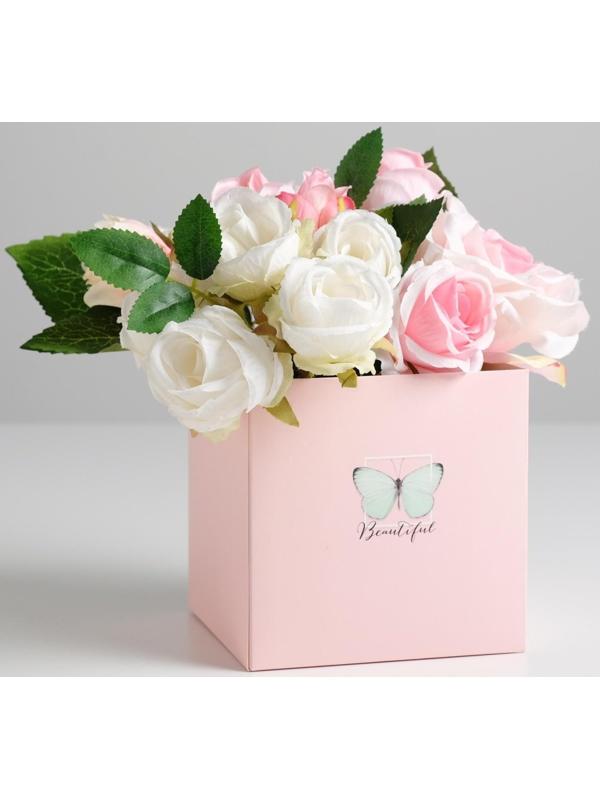 Коробка для цветов с PVC крышкой «Beautiful», 12 х 12 х 12 см