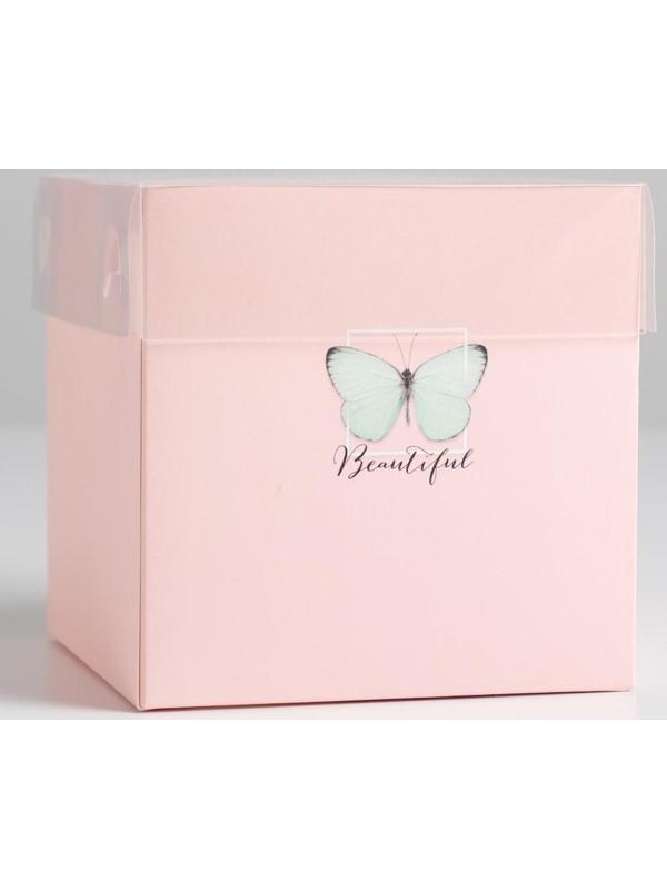 Коробка для цветов с PVC крышкой «Beautiful», 12 х 12 х 12 см