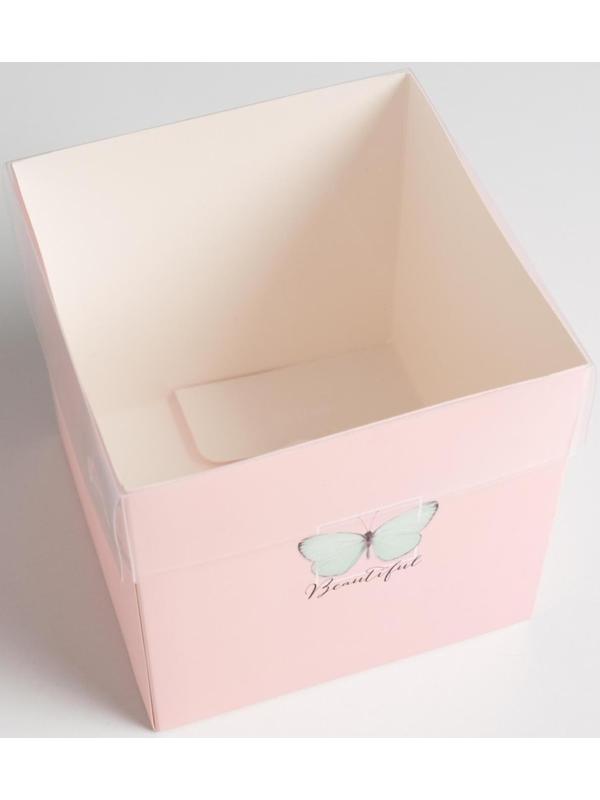 Коробка для цветов с PVC крышкой «Beautiful», 12 х 12 х 12 см