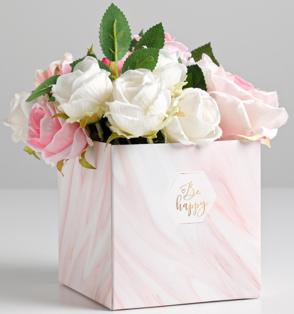 Коробка для цветов с PVC крышкой «Be happy», 12 х 12 х 12 см