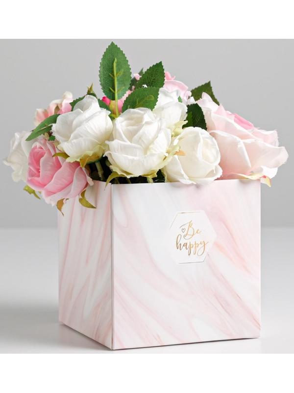 Коробка для цветов с PVC крышкой «Be happy», 12 х 12 х 12 см