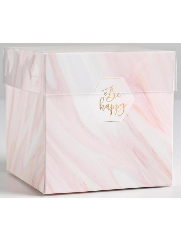 Коробка для цветов с PVC крышкой «Be happy», 12 х 12 х 12 см