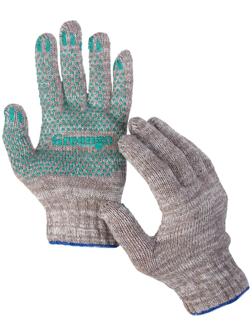 Перчатки, х/б, вязка 7 класс, 6 нитей, размер 9, с ПВХ точками, серые, Greengo
