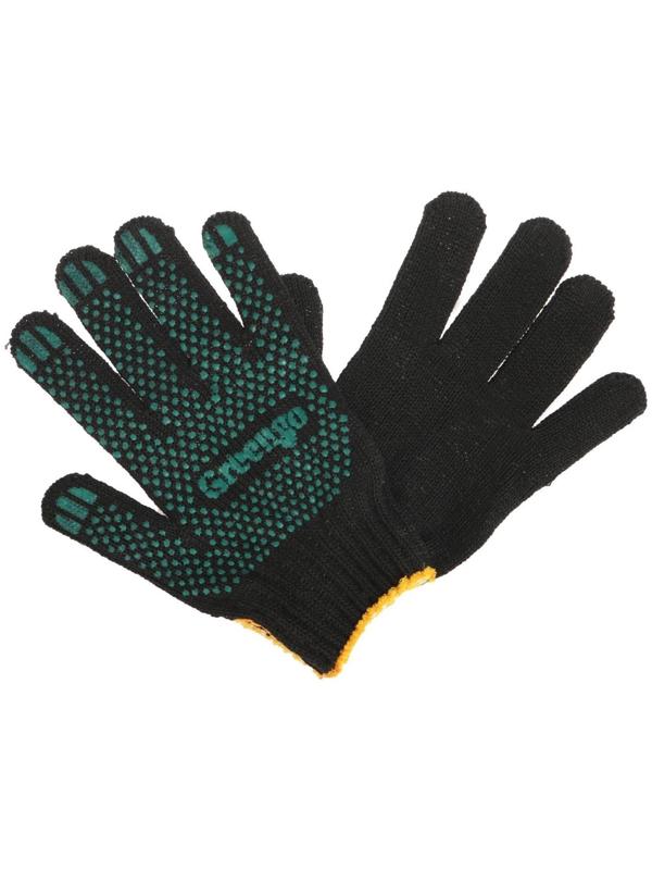 Перчатки, х/б, вязка 7 класс, 4 нити, размер 9, с ПВХ точками, чёрные, Greengo