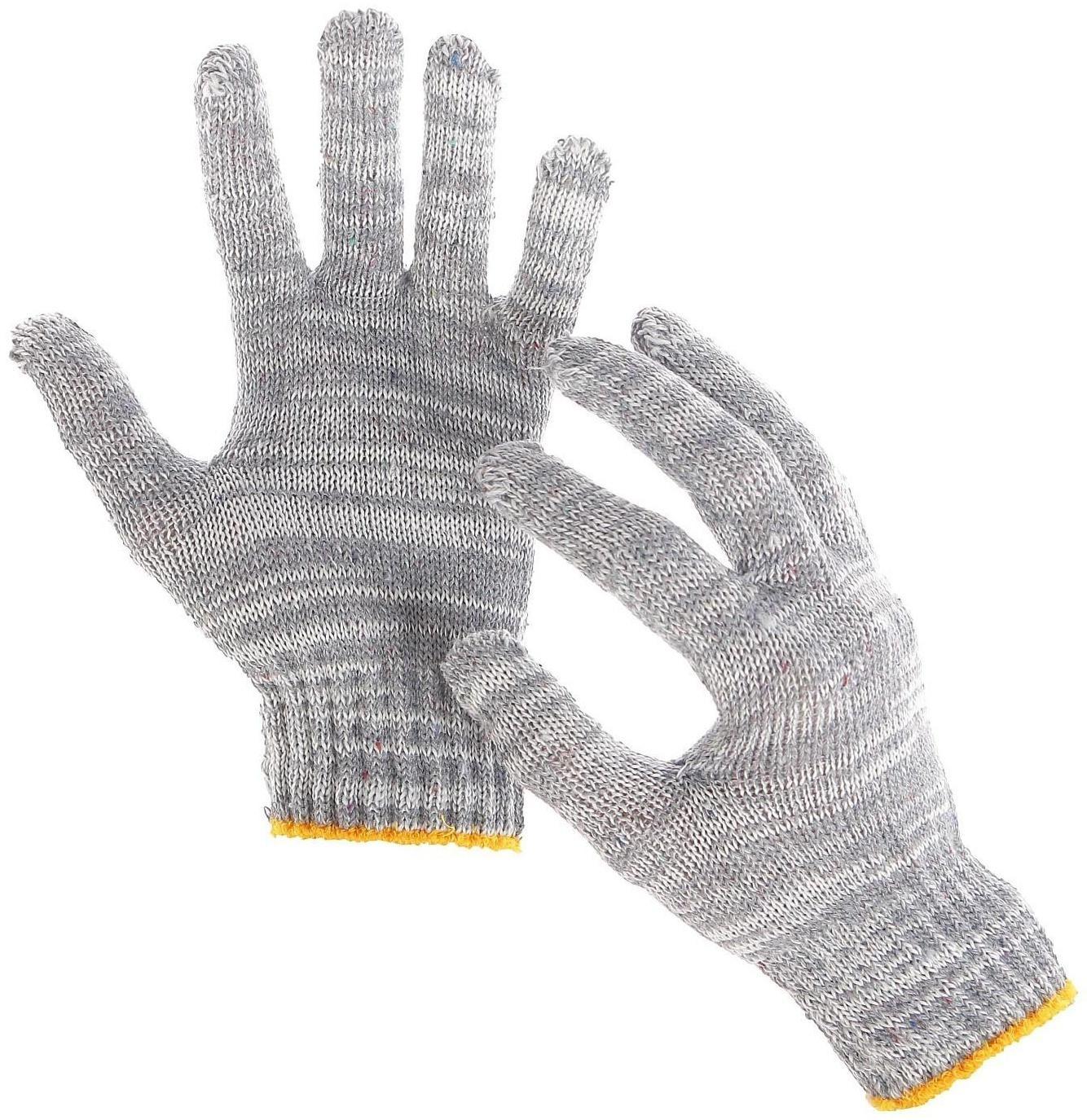 Перчатки, х/б, вязка 7 класс, 4 нити, размер 9, без покрытия, серые