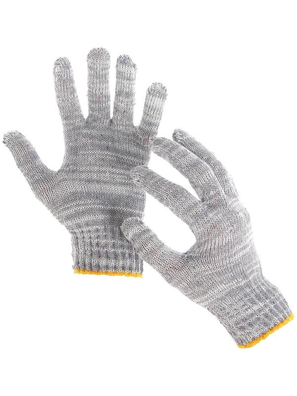 Перчатки, х/б, вязка 7 класс, 4 нити, размер 9, без покрытия, серые