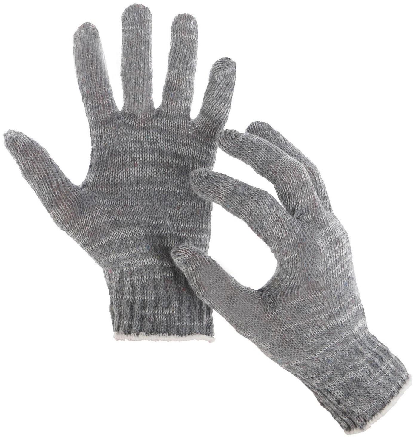 Перчатки, х/б, вязка 7 класс, 3 нити, размер 9, без покрытия, серые