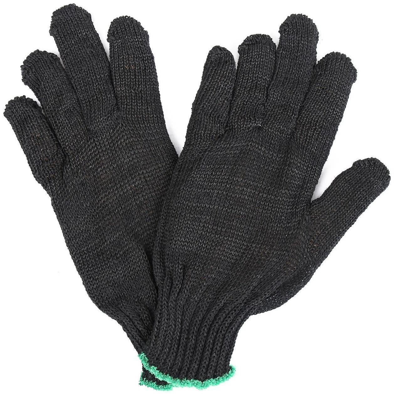 Перчатки, х/б, вязка 7 класс, 3 нити, размер 9, без покрытия, чёрные