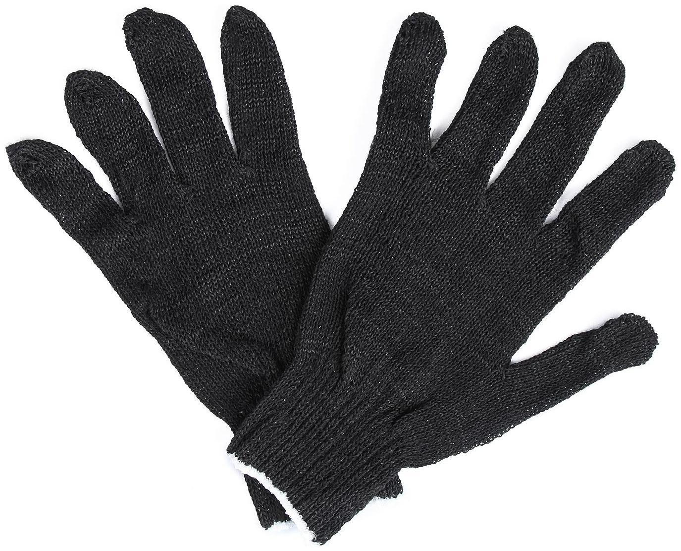 Перчатки, х/б, вязка 7 класс, 3 нити, размер 9, без покрытия, чёрные