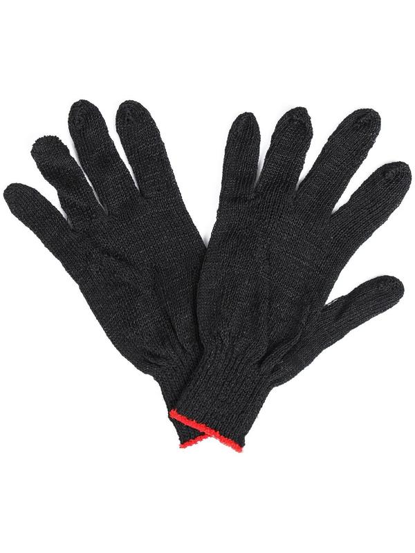 Перчатки, х/б, вязка 7 класс, 3 нити, размер 9, без покрытия, чёрные