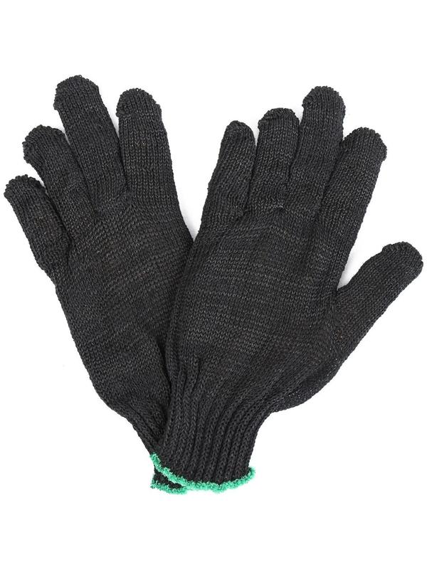 Перчатки, х/б, вязка 7 класс, 3 нити, размер 9, без покрытия, чёрные