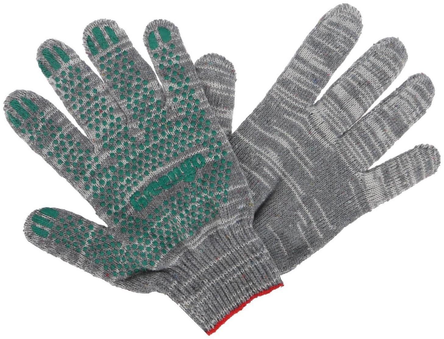 Перчатки, х/б, вязка 10 класс, 5 нитей, размер 9, с ПВХ точками, серые, Greengo