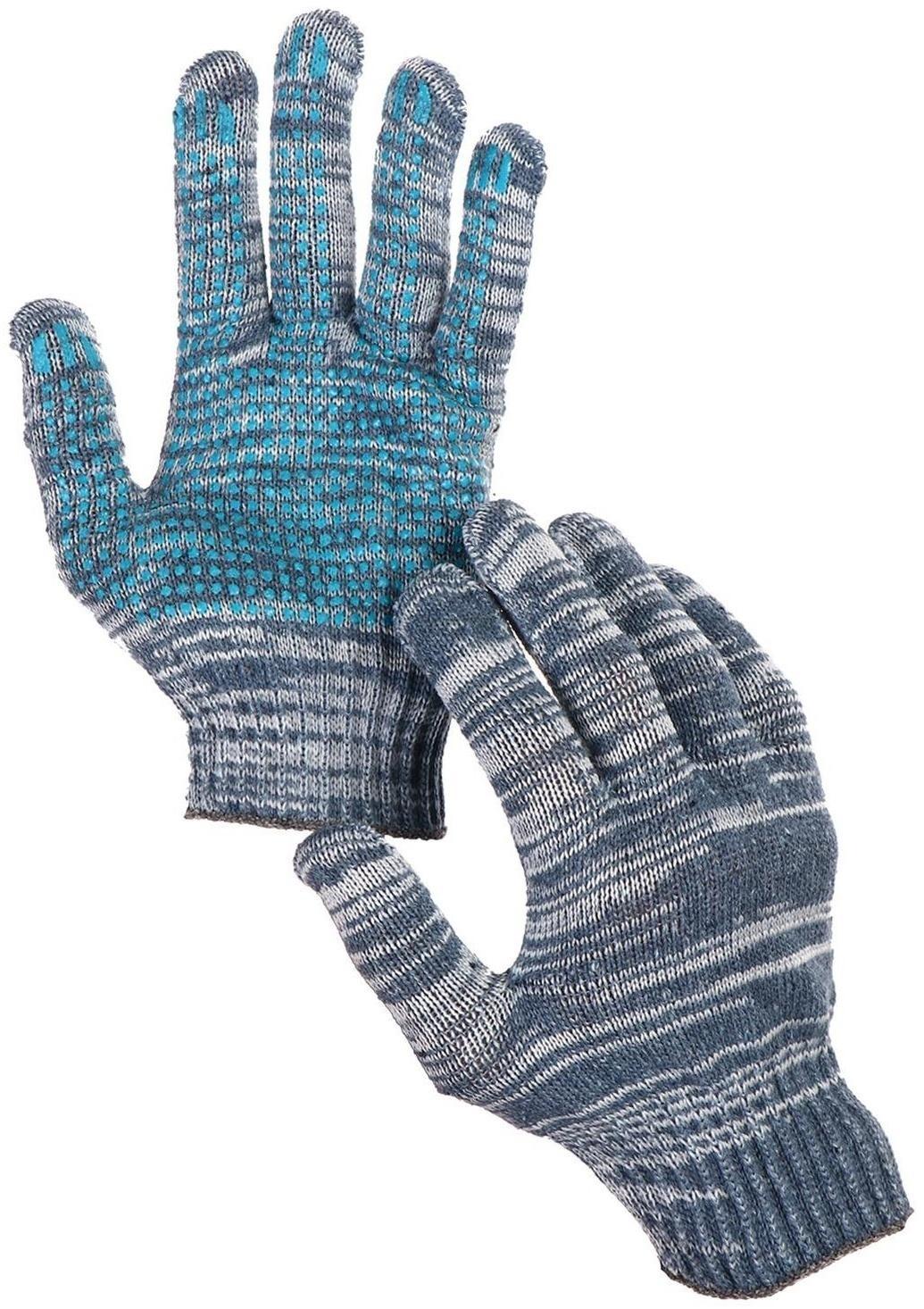 Перчатки, х/б, вязка 10 класс, 5 нитей, размер 9, с ПВХ точками, серые, Greengo