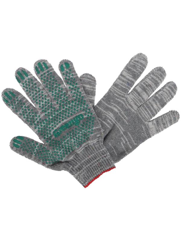 Перчатки, х/б, вязка 10 класс, 5 нитей, размер 9, с ПВХ точками, серые, Greengo