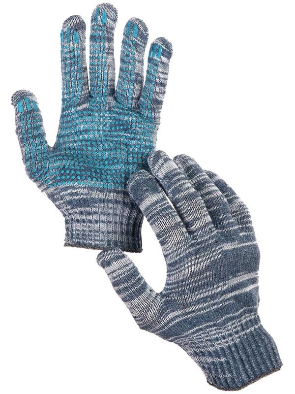 Перчатки, х/б, вязка 10 класс, 5 нитей, размер 9, с ПВХ точками, серые, Greengo