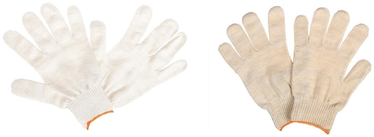 Перчатки, х/б, вязка 10 класс, 6 нитей, размер 9, без покрытия, белые